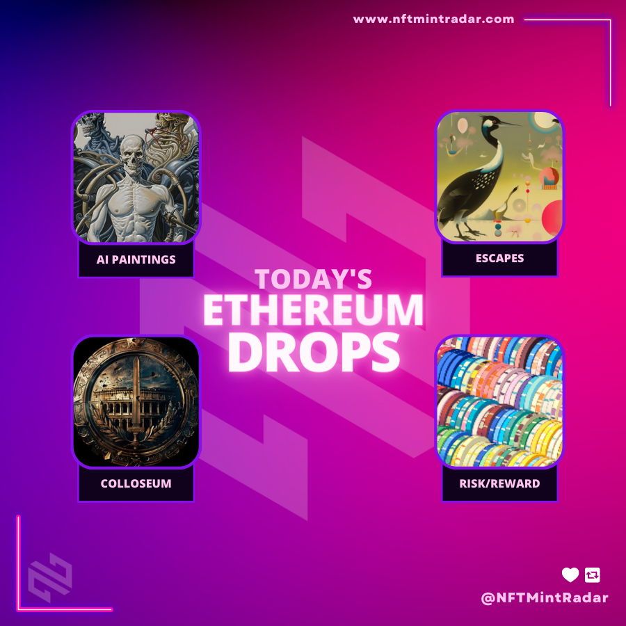 🚀Don't miss out on the hottest Ethereum mints of the day!🚀

🗓12th Jun

🟣<a href="/kGolid/">Kjetil Golid</a>  - 0.5☰ 
🟣<a href="/starimart/">Jason Bachelor</a> - 0.05☰
🟣<a href="/tuukzs/">Tn̗˙n̖k'z</a> -0.024☰ 
🟣@colosseum_io -0.018☰ 

#NFT #NFTs #NFTCommunity

Check it out now ⬇
buff.ly/4ay76nL