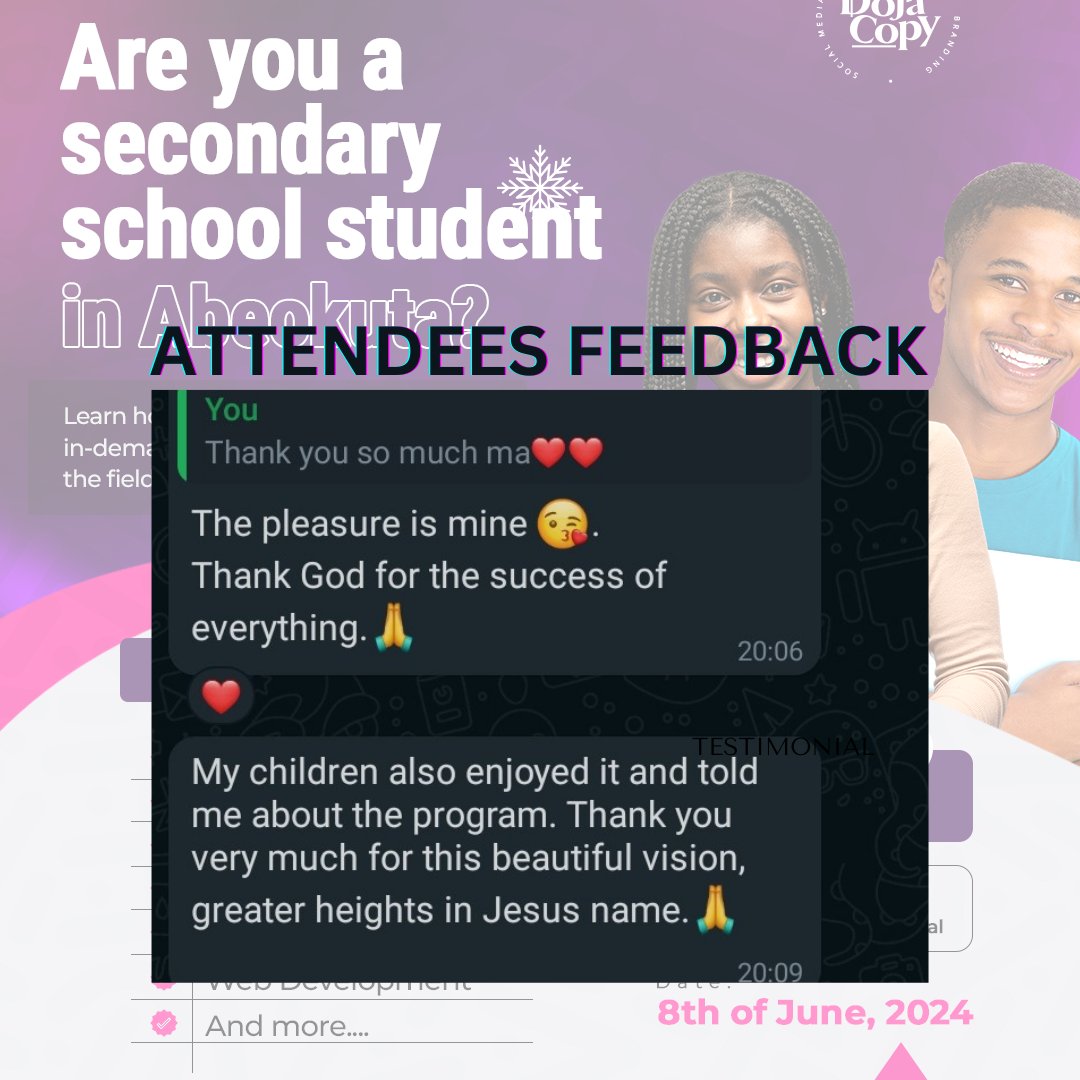 DojaCopy's tweet photo. Hear directly from the attendees! 🚀 

Our recent program in introduced secondary school students in Abeokuta to the world of tech, and their feedbacks say it all.

 #TechForTeens #AbeokutaTech #FutureInnovators #StudentVoices
#SecondarySchoolStudentsinAbeokuta #Abeokuta https://t.co/q7TWTbztC6