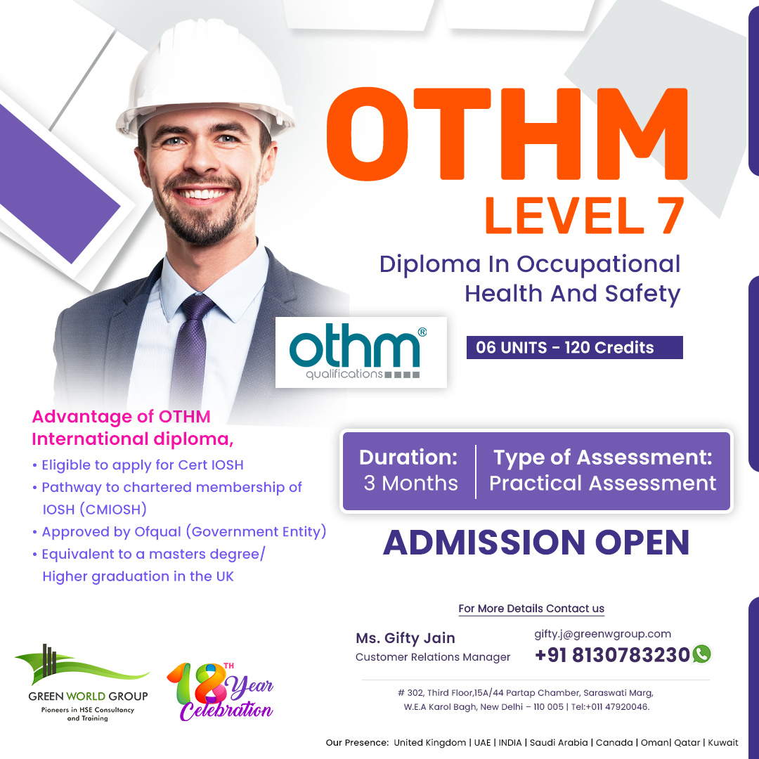 SKrushi96's tweet image. #OTHMLevel7 Qualification in India
The #OTHMLevel 7 Diploma in #OccupationalHealthandSafetyManagement equips aspiring health and safety professionals with advanced managerial skills. 
Visit Us:  greenwgroup.co.in/othm-level-7-d…