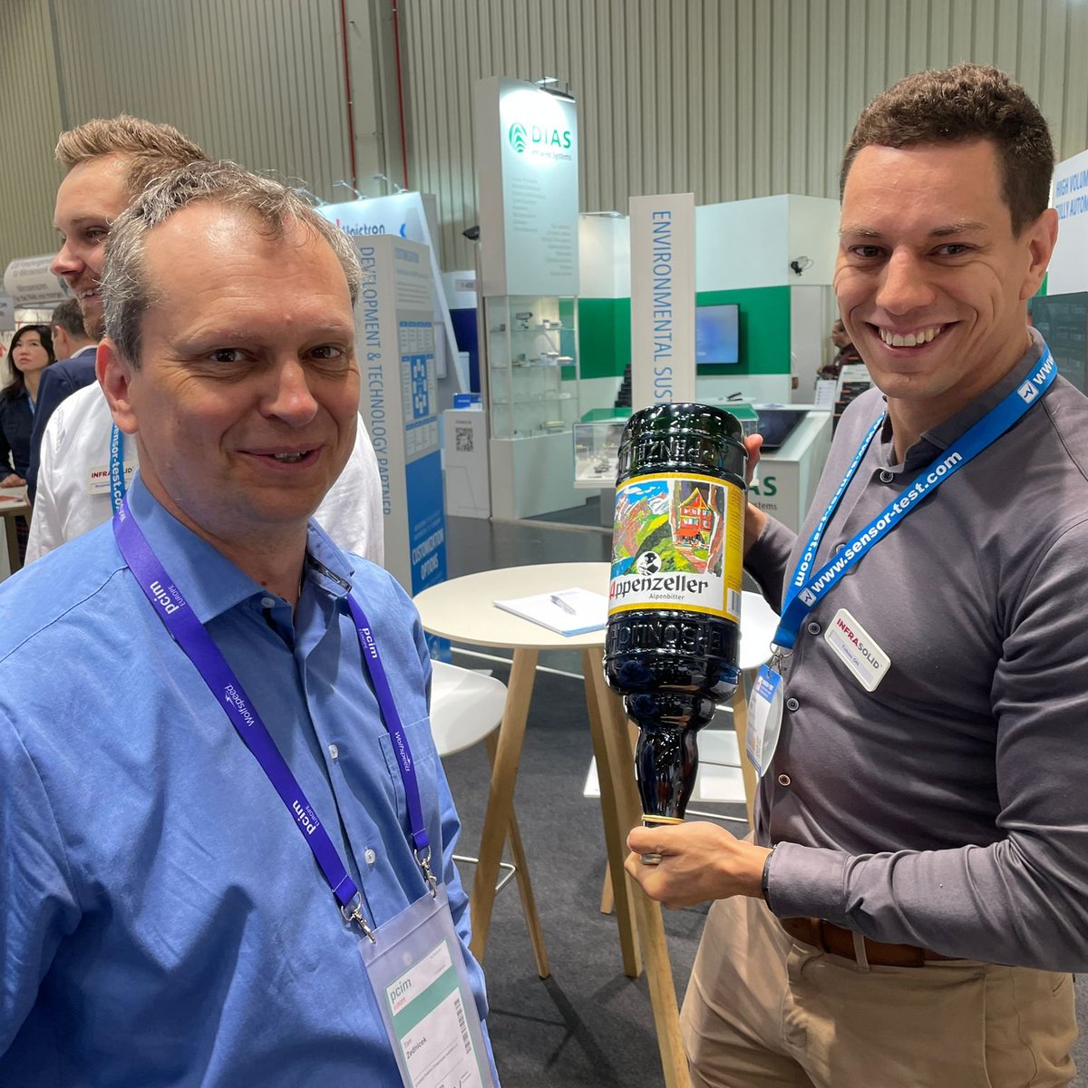 CatrinUP's tweet photo. Representatives from CATRIN, Jiří Navrátil and Tomáš Zedníček, are at the #PCIM trade fair in Nuremberg! They're showcasing a promising material developed by CATRIN scientists for energy storage devices, specifically supercapacitors. 🔋 #EnergyStorage #Innovation #Trans2DChem https://t.co/LWaCkpmtlX