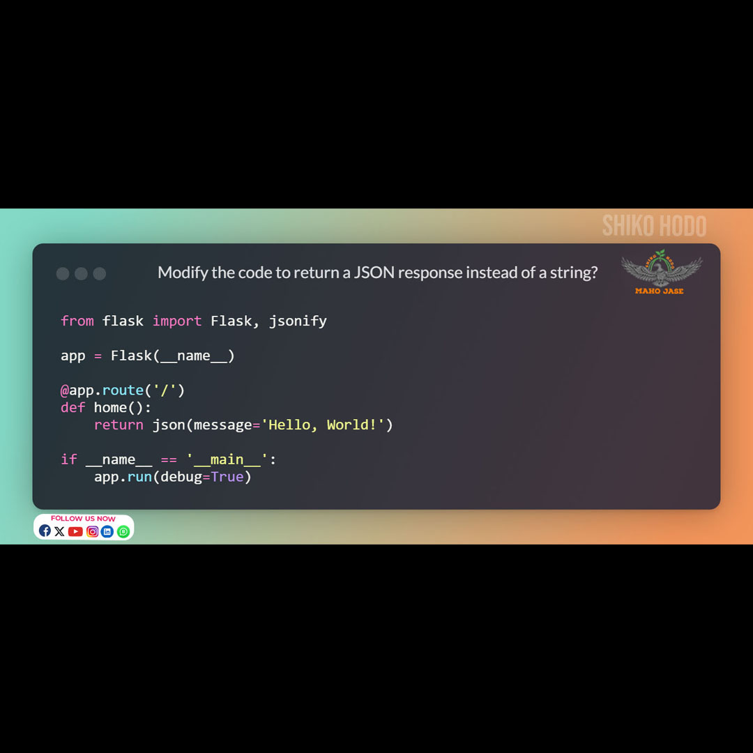 mahojase's tweet image. Serve up JSON responses effortlessly with Flask!
.
.
.
#FlaskDebugging #DevelopmentServer #PythonFlask #DebuggingTools #CodeTesting #WebDevDebug #FlaskTesting #DebuggingJourney #CodeOptimization #PythonDevTools