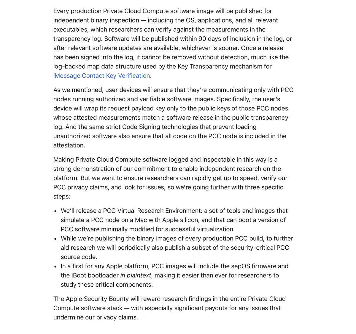 luciascarlet's tweet image. "ok but how do we know Private Cloud Compute is actually private. do we just take Apple's word for it" Wrong

1. they will regularly release images of the entire custom OS powering these servers for public inspection, along with a virtualisation environment, so security…