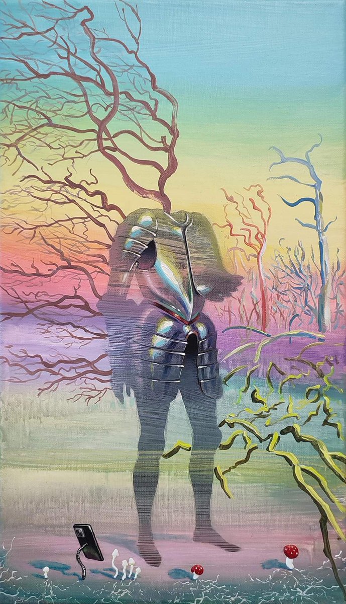 androsemeiko's tweet photo. New painting, acrylic and oil on canvas #contemporaryart #art #contemporarypainting #painting #knight #mushroom #mycelium #deforestation #trees #climatechange #london #androsemeiko https://t.co/kCPTV6WjEM