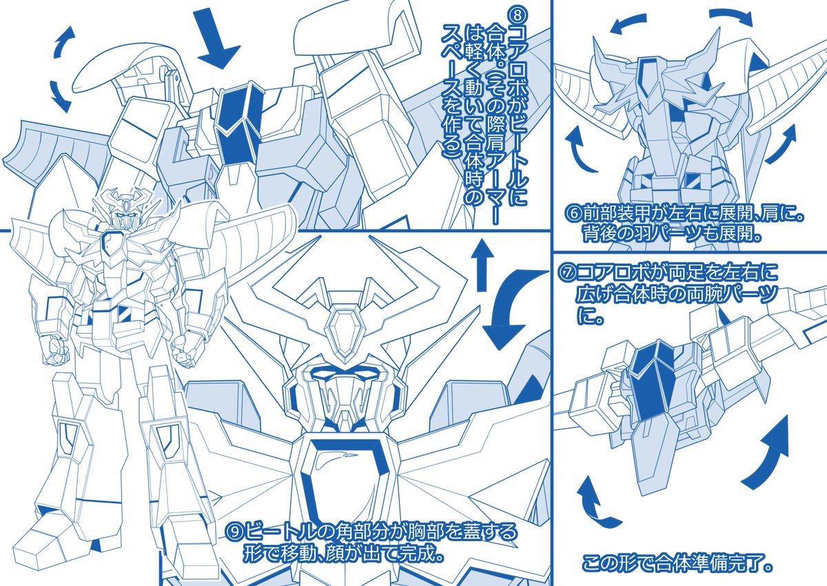 #皆の変形機体がみてみたい
変形機体というか変形合体機体だけどオリジナルの勇者ロボ再掲。昆虫をモチーフにした勇者ロボもいいなと思いサポートメカはカブトムシメカに。 