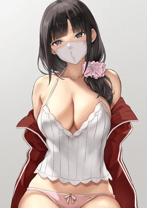 お姉さん絵個人的振り返り7ウェディングランジェリーお姉さんとマスクx2 今年(2024)はえっちな絵しか描かないぞと目標立ててお姉さんもちょっとえっちな感じに描いてました… 