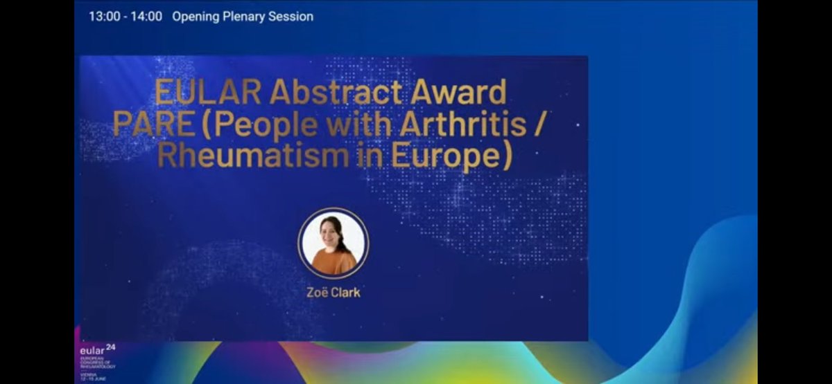 NASSchiefexec's tweet photo. Huge congratulations to @ZoeClarkOsteo who is recognised by #Eular24 for her work in leading NASS self-management programme 🎉🎉🎉 https://t.co/yeHTh05xvm