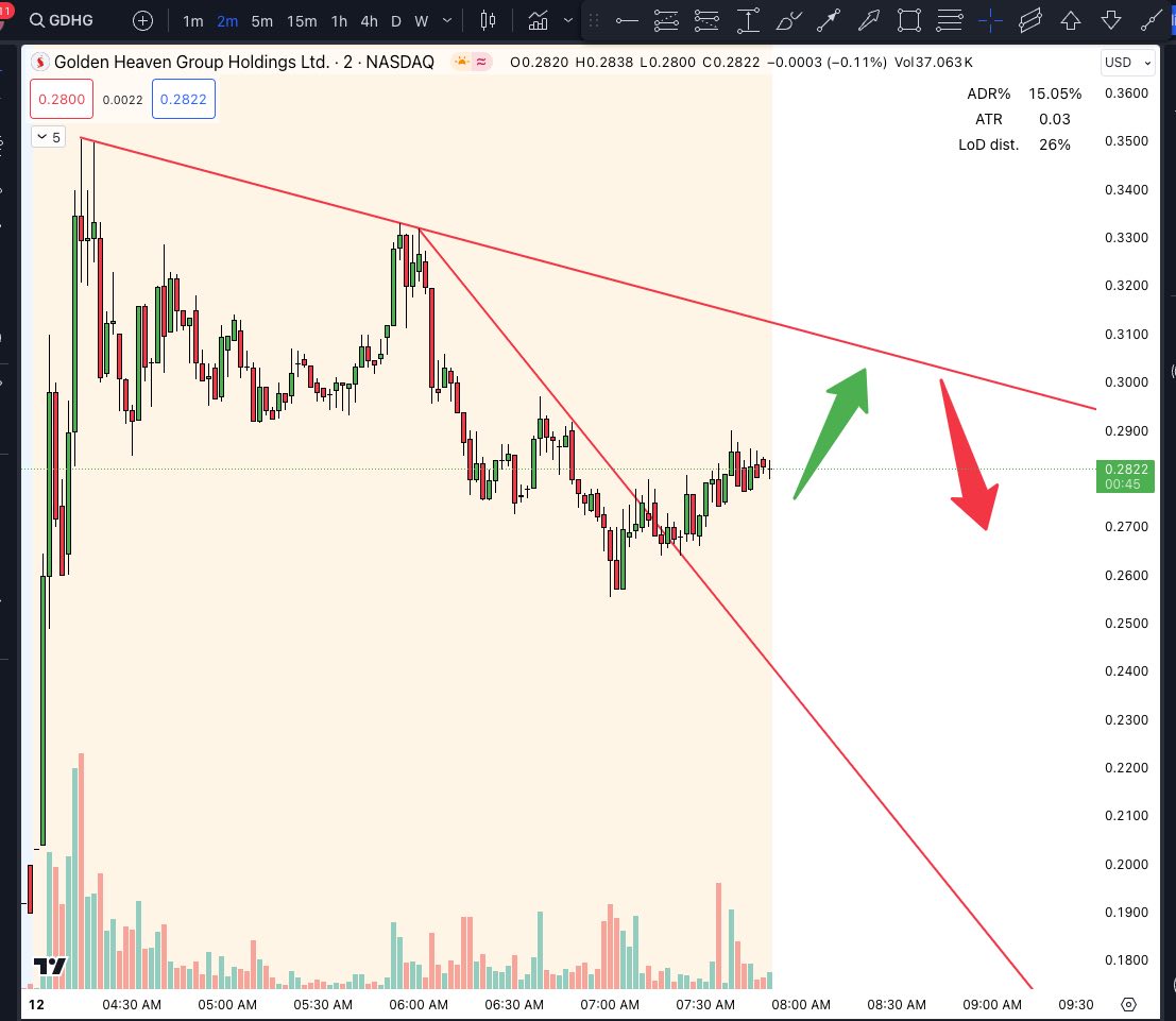 rhiskyrhino's tweet photo. $GDHG looks like we are going to make a 3rd trendline touch. Do we break or continue this downtrend? #gdhg #premarket #gainers https://t.co/j9c8ZBwLRM