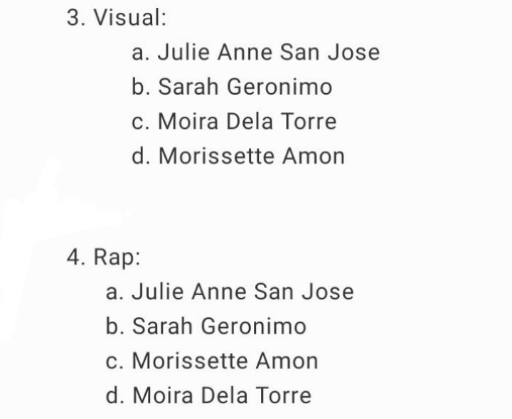labsjules's tweet photo. I asked chat gpt to ranks this 4 phenomenal Filipina singers, Sarah Geronimo, Julie Anne San Jose, Morissette Amon, and Moira Dela Torre by Vocal, Dance, Visual, Rap, Songwriting, Popularity. https://t.co/Ut2Ox4qAxu