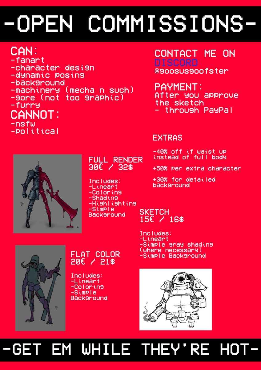 Goosusette's tweet image. Need cash so i decided to re do the commission sheet because the old one was honestly ass
Again retweets greatly appreciated🙏
#commissionsopen #commission