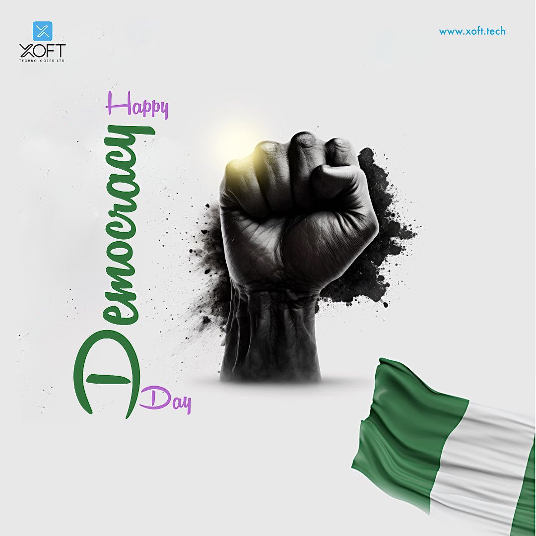 xoft_tech's tweet photo. Happy Democracy Day Nigeria 🇳🇬 ✊🏾🥳🎉

#xofttech #tech #techsuccessstories #success #software #ict #Nigeria https://t.co/nkLHw1wWYQ