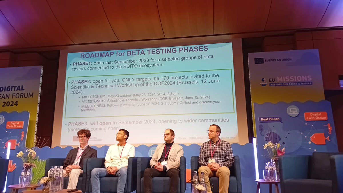🔍 Happening now at #DOF2024!  Exploring the current capabilities of the #EDITO platform with insights from early #EUDTO Phase 2 #BetaTesters from <a href="/MercatorOcean/">Mercator Ocean International</a> , @Deltares, @CMCC &amp; <a href="/SeascapeBelgium/">Seascape Belgium</a>! 

<a href="/EU_MARE/">EU Maritime & Fish</a> <a href="/EUScienceInnov/">EU Science & Innovation 🇪🇺</a> <a href="/defis_eu/">EU Defence and Space</a> <a href="/eumissionocean/">EU Mission Ocean</a> #EDITOInfra #EDITOModelLab