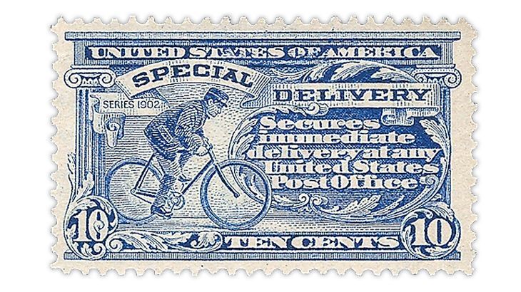 U.S. 1902 special delivery stamp a must for bicycle topical collectors. bit.ly/3KwYIJI #LinnsStampNews #StampMarketTips