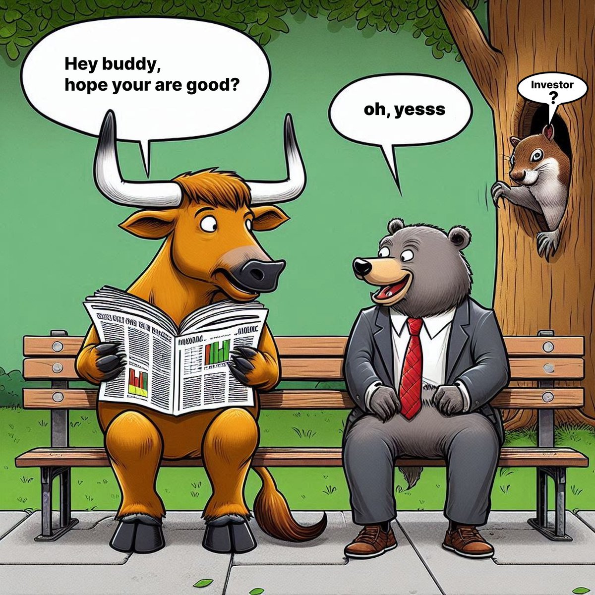 Bullish or bearish, market talks make the park bench the hottest seat in  town. 📈😁 Are they actually buddies? #Bitcoin #cryptomarket #Bullish  #bearish #Floxypay #meme #cryptocurrency