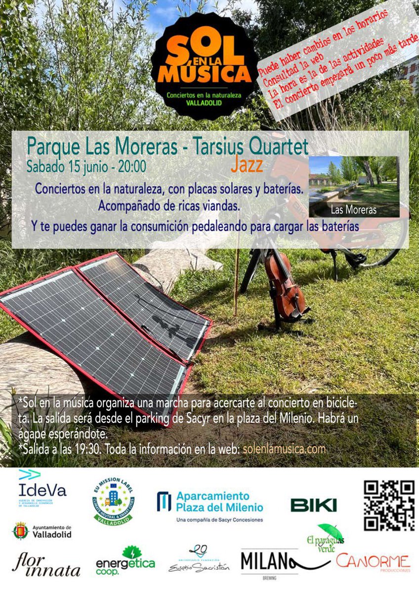 AyuntamientoVLL's tweet photo. 🌞'Sol en la Música', el nuevo ciclo de conciertos alineado con la Misión Climática que cuenta con el apoyo del @AyuntamientoVLL.
Un proyecto cultural para difundir la #MisiónValladolid climáticamente neutra en 2030, impulsado por energía renovable.
#ZeroEmisiones
👀Toma nota👇 https://t.co/8yUCPK8lXG