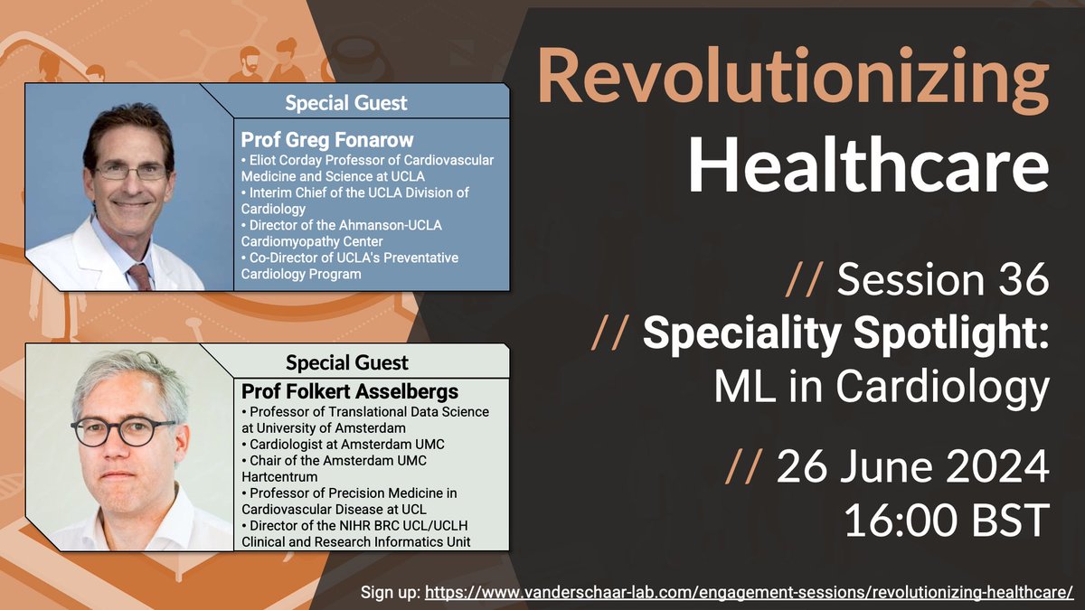 Gregg Fonarow MD (@gcfmd) on Twitter photo Join me and <a href="/MihaelaVDS/">Mihaela van der Schaar</a> on 26 June, 16:00-17:00 BST, as we explore Machine Learning in Cardiology at the Revolutionizing Healthcare session
We will discuss how AI can enhance patient care and improve outcomes in cardiology
Register here: vanderschaar-lab.com/engagement-sesโฆ Join me and <a href="/MihaelaVDS/">Mihaela van der Schaar</a> on 26 June, 16:00-17:00 BST, as we explore Machine Learning in Cardiology at the Revolutionizing Healthcare session
We will discuss how AI can enhance patient care and improve outcomes in cardiology
Register here: vanderschaar-lab.com/engagement-sesโฆ