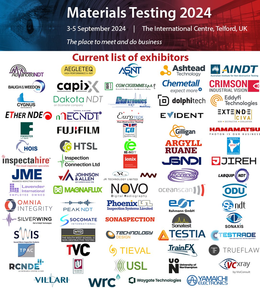 #MT2024: Register for FREE today! Have you seen who is exhibiting at this year's event? Over 70 companies will be in attendance, giving businesses an ideal opportunity to see innovations not only from the UK but also from Europe and around the world. materialstesting.org