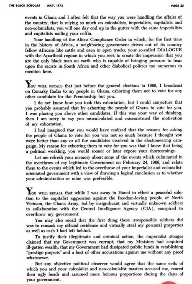 ChristDeKing's tweet image. the letter Dr. Kwame Nkrumah wrote to Busia in 1972 when he was also overthrown.

Nkrumah’s pen game is like Excalibur.