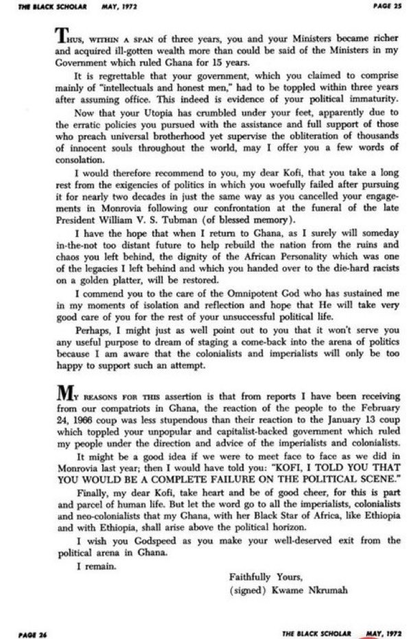 ChristDeKing's tweet image. the letter Dr. Kwame Nkrumah wrote to Busia in 1972 when he was also overthrown.

Nkrumah’s pen game is like Excalibur.