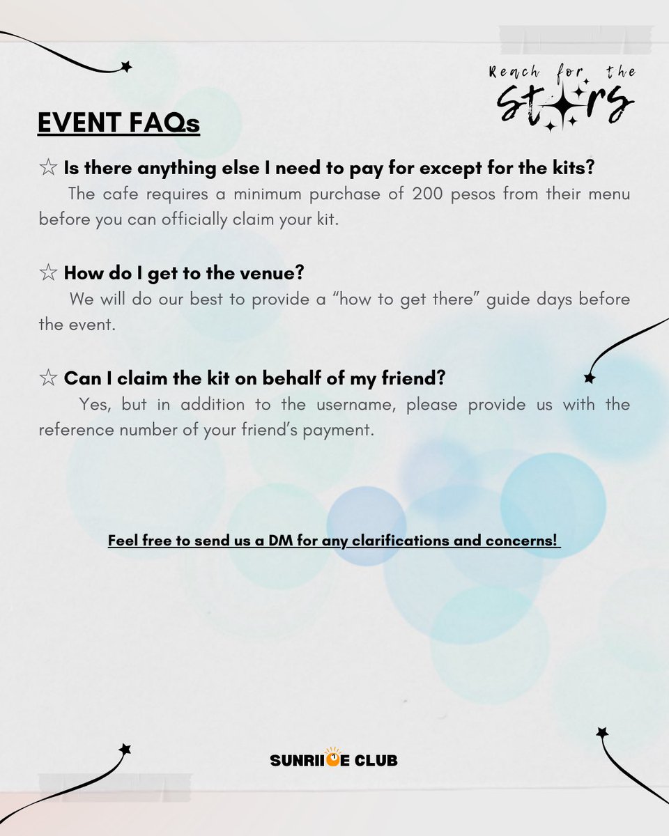 sunriizeclub's tweet photo. Got questions about the upcoming cupsleeve event? Check out the FAQs below for all of the details you need to know for #RIIZINGForTheStars on July 14. 🗣️
#RIIZINGDayInManila
#RIIZE_FANCON https://t.co/nQUJjMp32Z