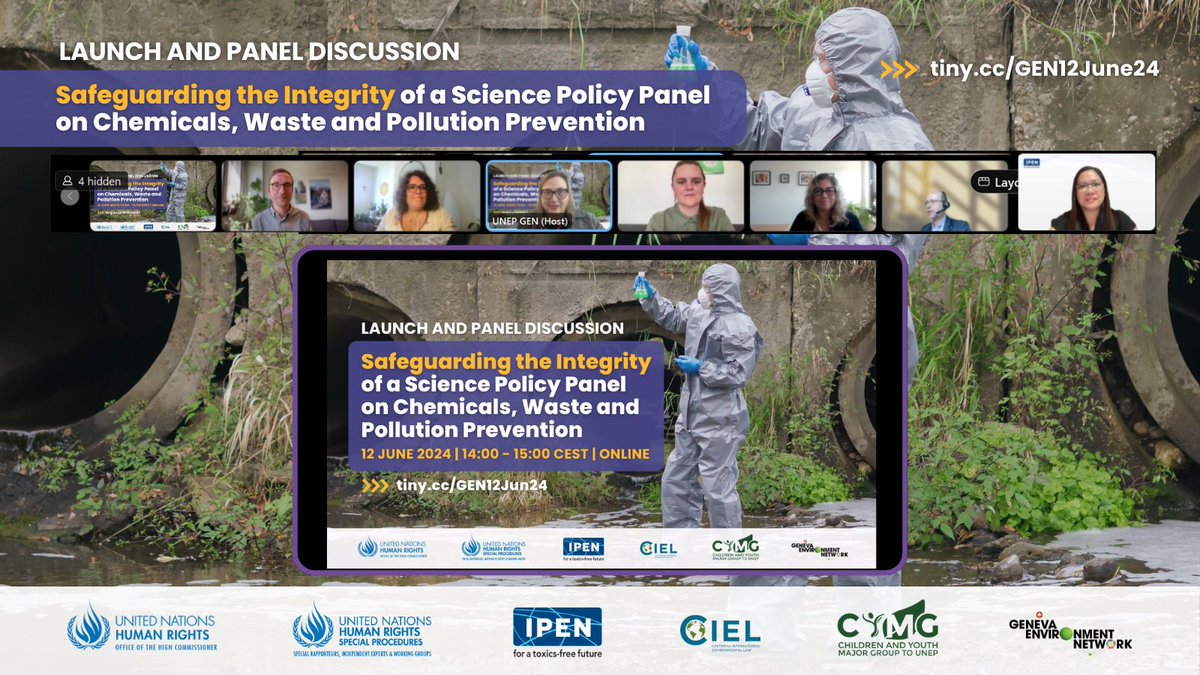 #Live now!

Ahead of #OEWG3 #SPPCWP in #GENeva, join the discussion on the need to safeguard the integrity of the science-policy panel on #chemicals, #waste &amp; #pollution prevention, against risks of #ConflictsOfInterest.

➡️ tiny.cc/GEN12Jun24
📺 youtube.com/watch?v=n1xs-H…