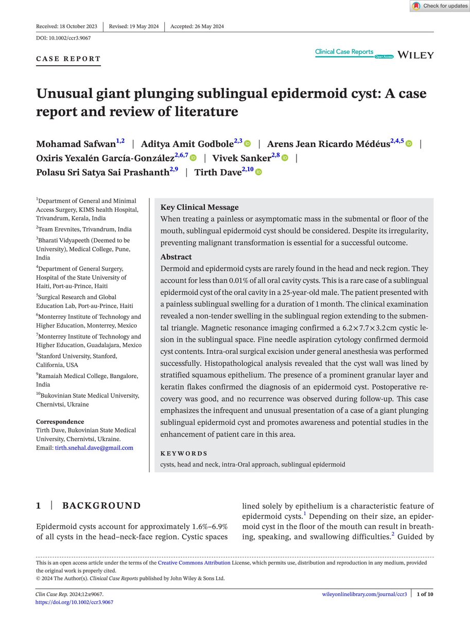 drmedeus's tweet photo. Nouvelle publication ! 📄 "Unusual giant plunging sublingual epidermoid cyst" - Disponible maintenant dans Clinical Case Reports.: https://t.co/0UhWZzLTBH

@LabSurge
#CaseReport #ClinicalCaseReports #MedicalResearch #SublingualCyst https://t.co/R3A70q71gk