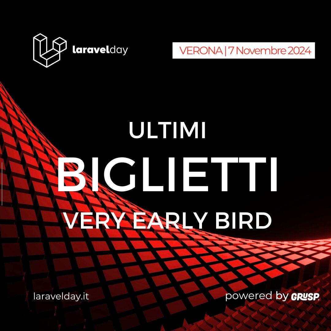 LaravelDayIt's tweet image. Stanno per esaurire i biglietti very early bird! 🐣
Ne restano solo 2.🏃♀️
Non aspettare che il prezzo aumenti per riservare il tuo posto!
2024.laravelday.it/tickets/