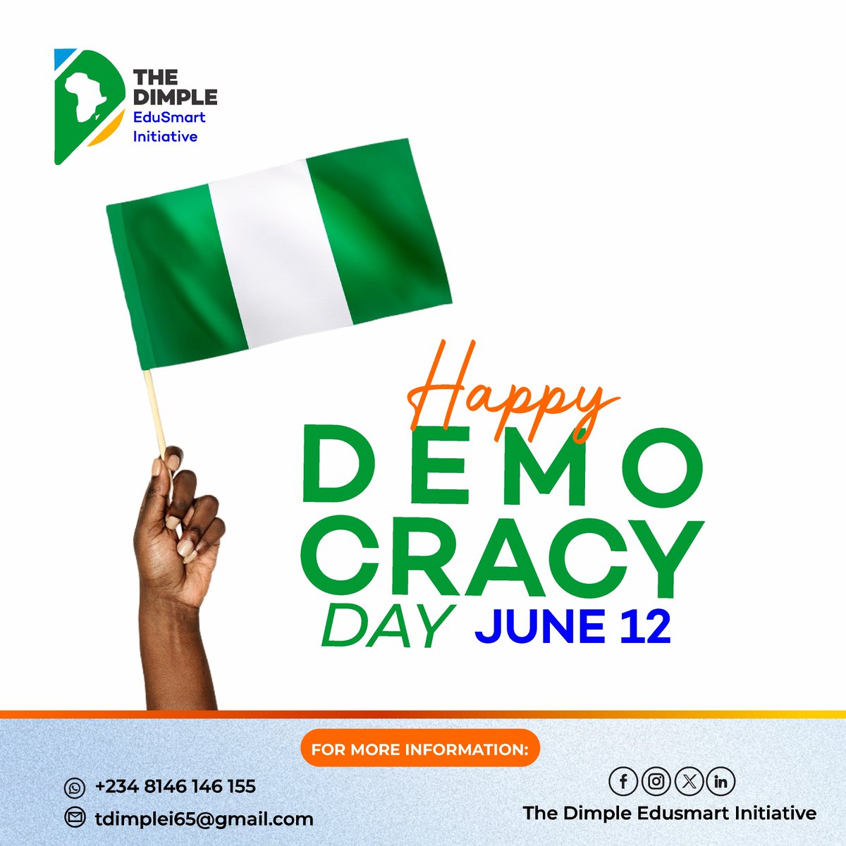 The_dimpleI's tweet photo. Happy Democracy Day! 🇳🇬

Today, we celebrate the power of the people and our right to have a voice. 

Let’s cherish our freedom, honor our history, and continue striving for a better, more inclusive future. 

#DemocracyDay #Freedom #Unity https://t.co/RAPCPhSCsZ