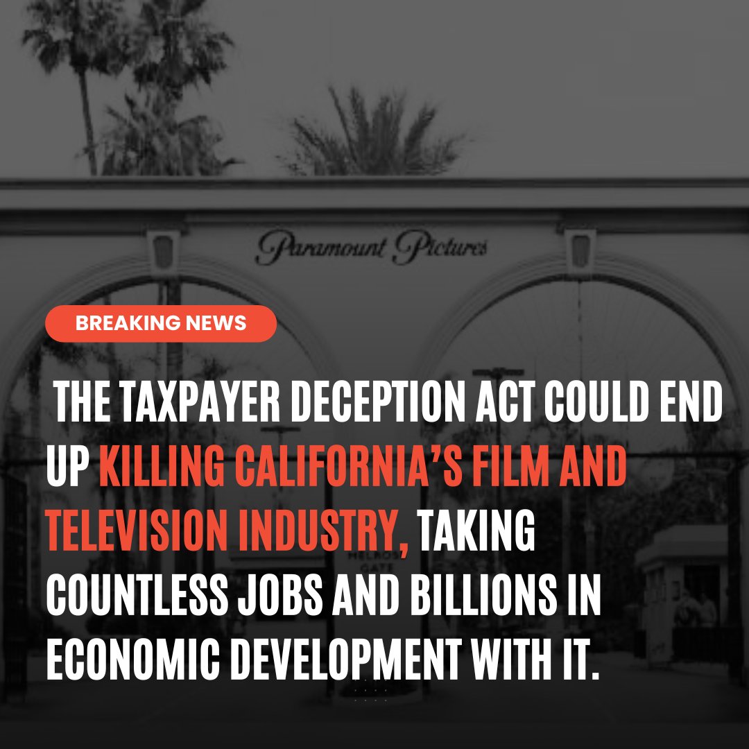 Many of us in California know someone in the film and TV industry. From sound engineers to talent to stagehands, we all know someone. The Taxpayer Deception Act would devastate CA’s film and TV industries, slashing thousands of jobs and moving entertainment to other states.

Jobs