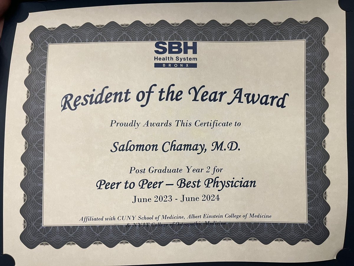 Salomon Chamay (@sckmd1024) on Twitter photo Feeling blessed and honored for receiving this award from my beloved program <a href="/sbh_im/">SBH Internal Medicine</a>, I’m so grateful for the incredible colleagues and mentors I have the privilege of working with. Excited to continue growing and learning together!
#internalmedicine #MD Feeling blessed and honored for receiving this award from my beloved program <a href="/sbh_im/">SBH Internal Medicine</a>, I’m so grateful for the incredible colleagues and mentors I have the privilege of working with. Excited to continue growing and learning together!
#internalmedicine #MD