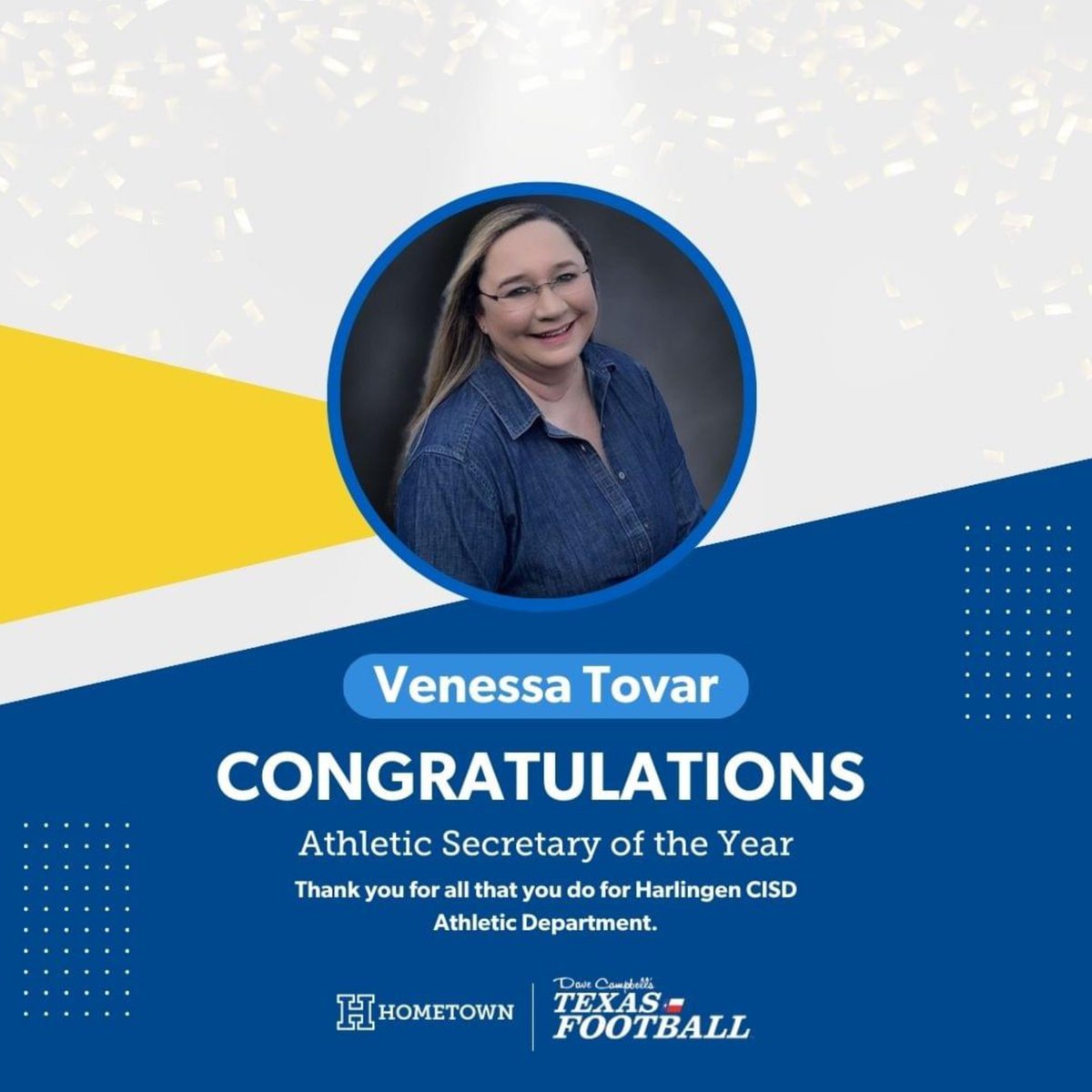 BIG Congratulations to our very own Venessa Tovar on being named the HomeTown Ticketing Athletic Secretary Spotlight Award Winner of the YEAR! Thank you for all you do!