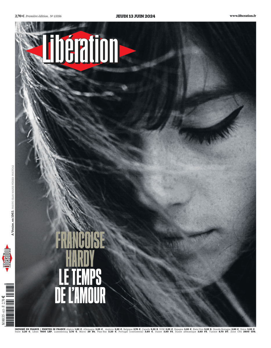 ⚫ Françoise Hardy, le temps de l'amour. C'est la une de @Libe jeudi.