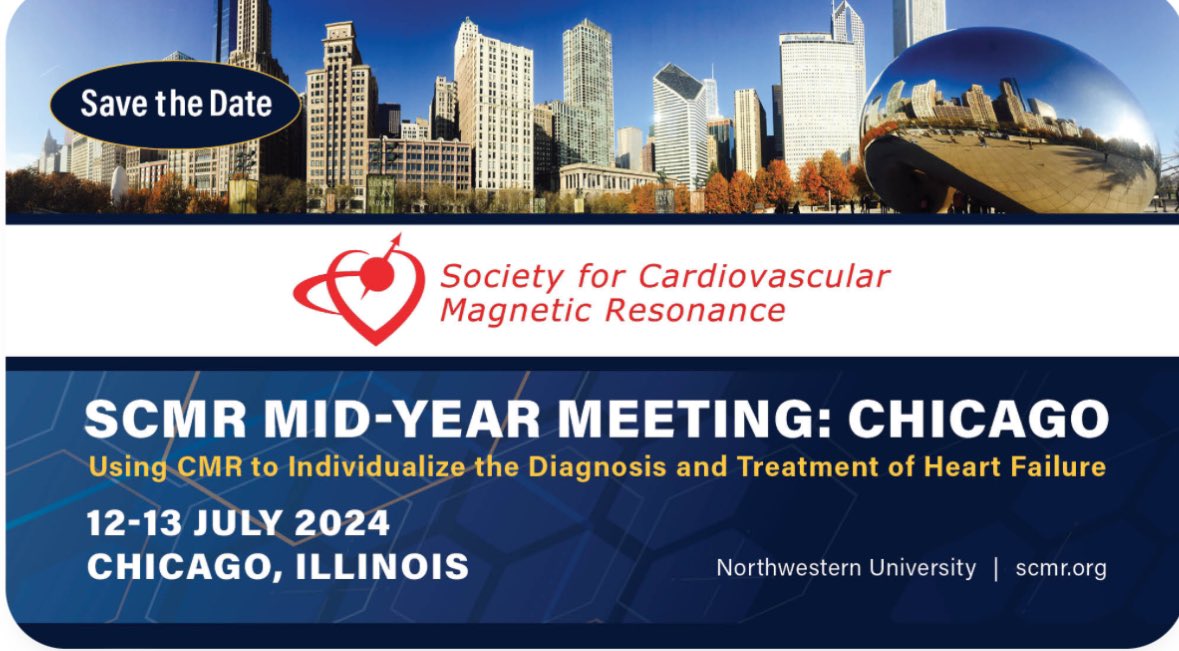 Vineeta Ojha (@vineetao17) on Twitter photo <a href="/SCMRorg/">Society for Cardiovascular Magnetic Resonance</a> mid year meeting in Chicago
📅 July 12-13!
scmr.org/event-calendar…
🔑 features:
•World renowned expert speakers on #whyCMR in 🫀failure
•Hands-on sessions
•Proffered abstracts #whyCMR in heart failure
•Trainee and early career travel awards <a href="/SCMRorg/">Society for Cardiovascular Magnetic Resonance</a> mid year meeting in Chicago
📅 July 12-13!
scmr.org/event-calendar…
🔑 features:
•World renowned expert speakers on #whyCMR in 🫀failure
•Hands-on sessions
•Proffered abstracts #whyCMR in heart failure
•Trainee and early career travel awards