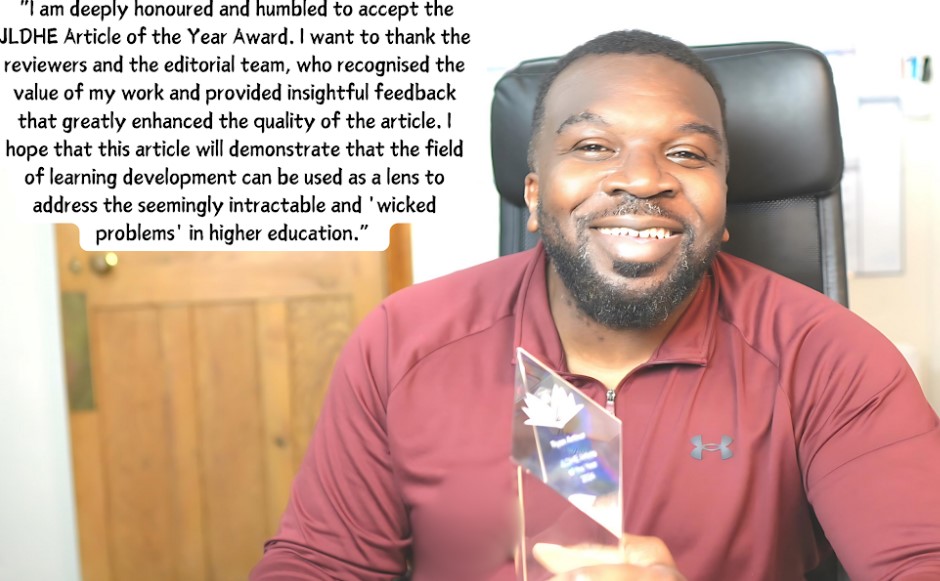 jldhe1's tweet photo. We're delighted to announce Dr Ryan Arthur, Assistant Professor in Higher Education at University of Warwick, winner of the #JLDHE Article of the Year Award: "'Conscious’ learning development: towards a pedagogy of race-consciousness” https://t.co/qKSR1ec4Pb #LoveLD #ALDcon24 https://t.co/tOrf84bP4g