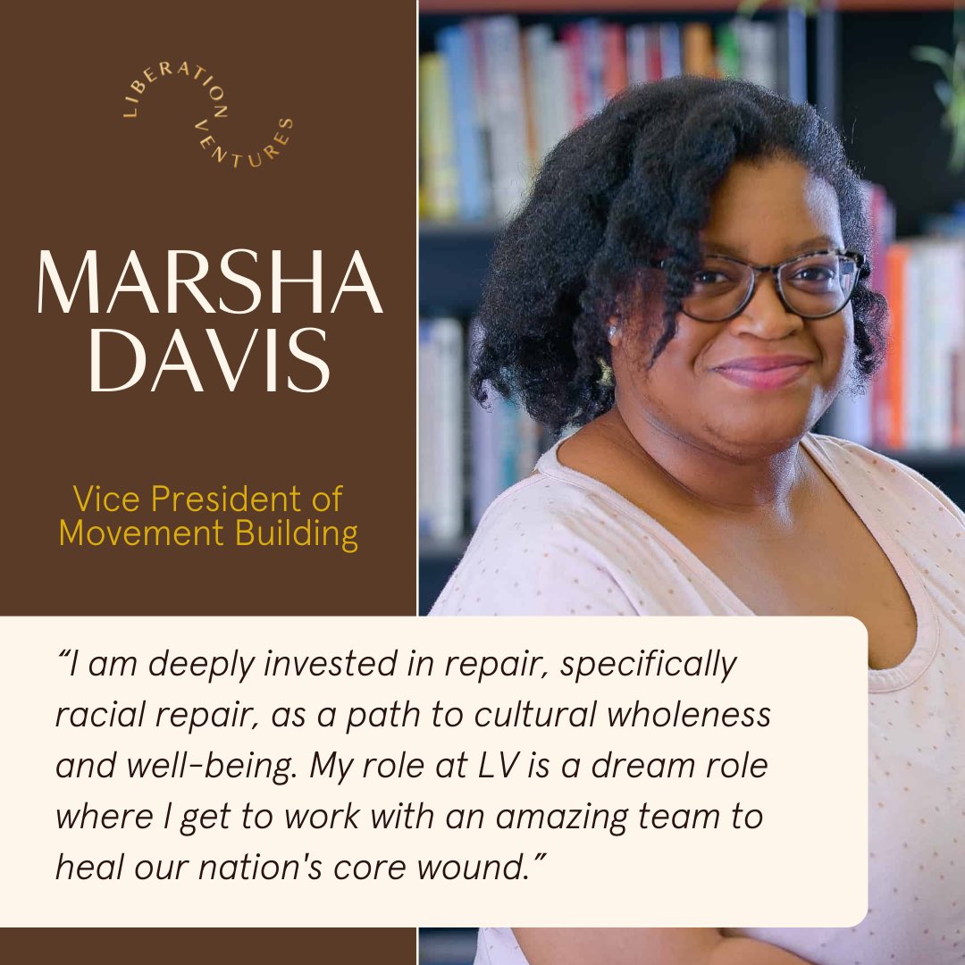 racialrepair's tweet photo. Please welcome three brilliant new people to the Liberation Ventures team! Amity Paye joins us as Vice President of Narrative Change, Marsha Davis as Vice President of Movement Building, and Karin Gerald as Vice President of Operations. 1/3 https://t.co/yRUvLlVdwt