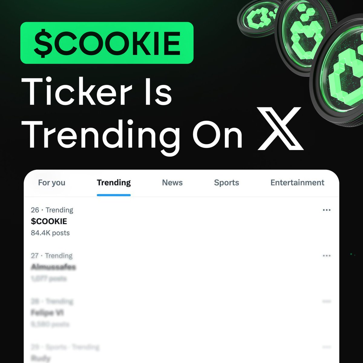 cookie3's tweet photo. 🍪 $COOKIE is baking up a storm!

Did you see?? 👀
$COOKIE has been trending on X!

⏰ Remember $COOKIE by Cookie DAO is listing on @Bybit_Official, @MEXC_Official, @kucoincom, @bitgetglobal &amp; @gate_io tomorrow at 10am UTC! 💪 https://t.co/gBcxv39gYA