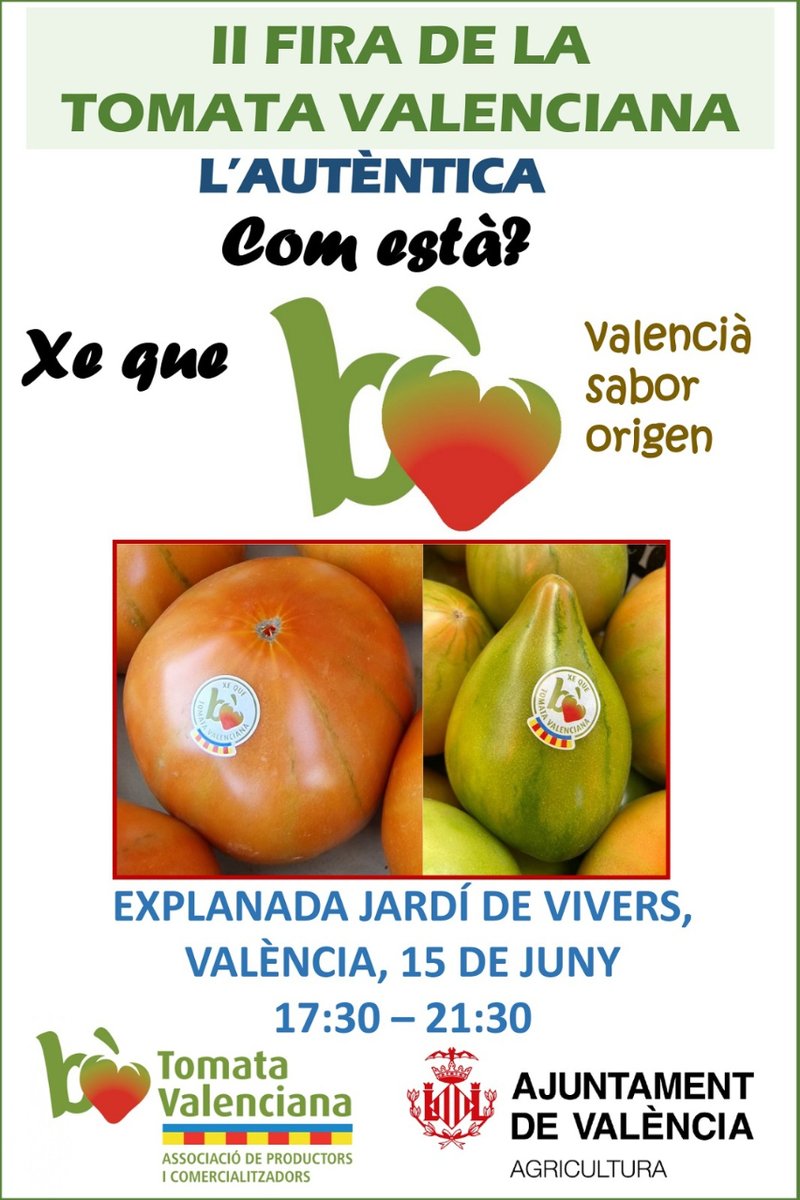 AjuntamentVLC's tweet photo. 🍅Dissabte 15 de juny, de vesprada, se celebra la II Fira de la Tomata Valenciana!
🛍️Venda directa de tomaques recollides del camp pels seus productors, els llauradors i les llauradores🧑🌾, sense intermediaris.
📍Explanada dels #JardinsDeVivers 🌿
⏰ 17:30 a 21:30h https://t.co/TS0gkIEJ0D