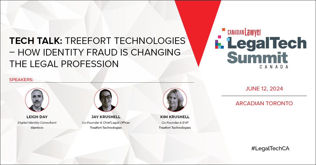 CanLawMag's tweet photo. Join us for a crucial #LegalTechCA Tech Talk session by Treefort Technologies on "How Identity Fraud is Changing the Legal Profession."
Don't miss this eye-opening discussion!
Learn more here: https://t.co/FXd79U50nt https://t.co/IXnvwowPX9