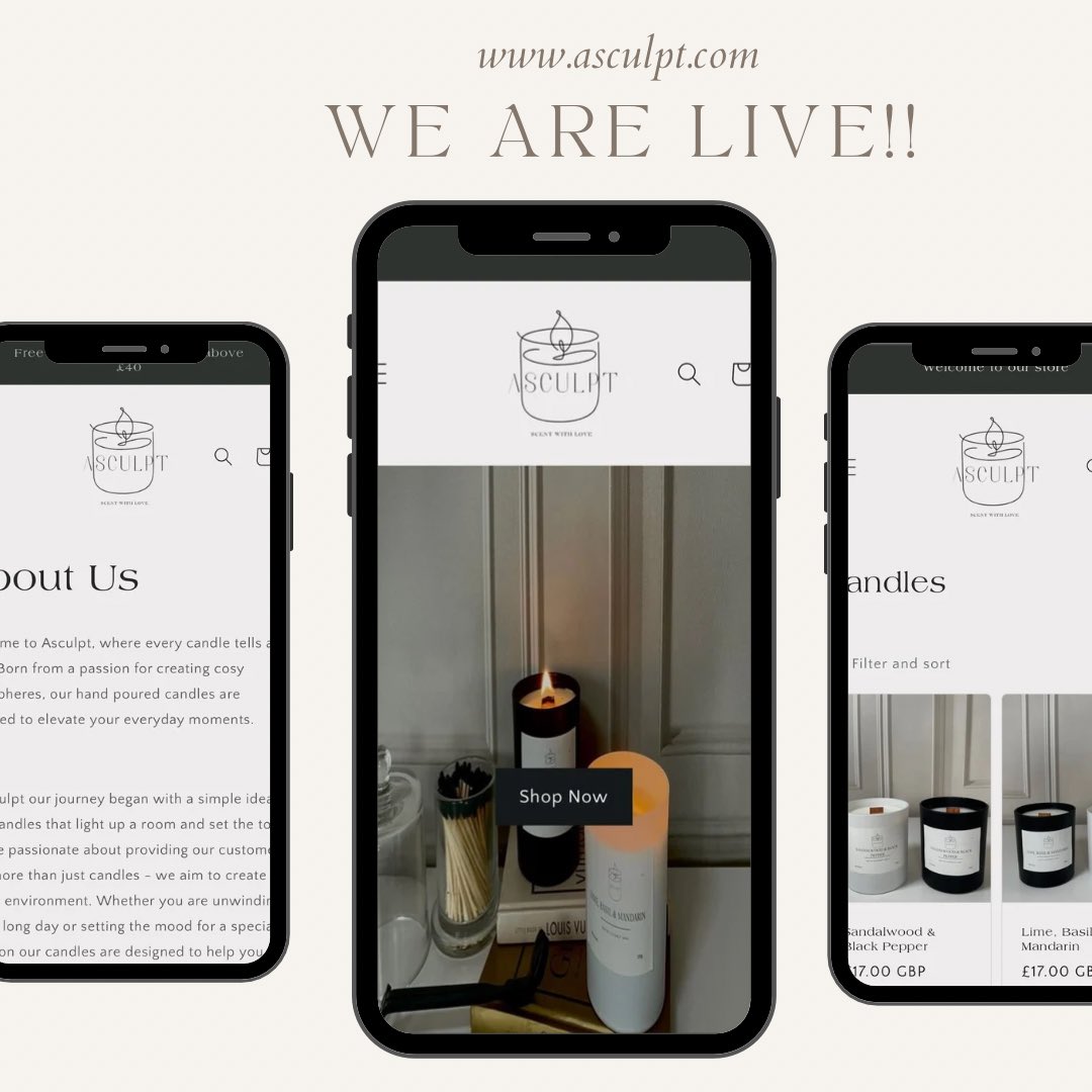 ASCULPT10's tweet photo. 🎉 We Are Now Live! 🎉
We’re excited to announce that Aculpt is officially open!
Shop now at https://t.co/wXVOMHW6ji and elevate your home fragrance game today!
#AculptLaunch #NowLive #LuxuryCandles #HomeFragrance #ShopNow #relaunch #candles #diffusers #waxmeltburners #woodwick https://t.co/USRa4W4vad