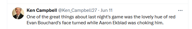 mattrednine's tweet photo. @Ken_Campbell27 @Ken_Campbell27 you have no dog in this fight, but are satisfied when Bouchard is choked? Took 2 days to go from not being biased to "haha Edmonton", eh? https://t.co/XTuM3AbTay