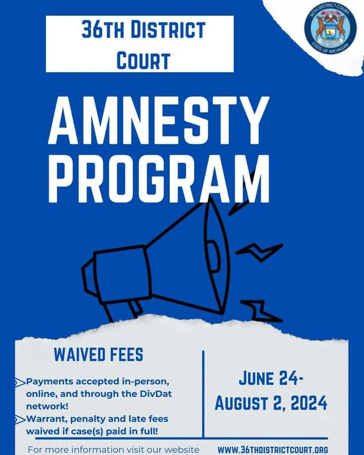 ybiagency's tweet image. #ticketamnesty #amnesty #amnestyprogram #Detroit 
#36thdistrictcourt #june 24th to #august 2nd, 2024.
36thdistrictcourt.org