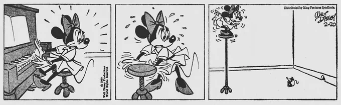 Minnie Mouse being terrified of… a mouse. (Story by Roy Williams, art by Julius Svendsen, 1960.) 