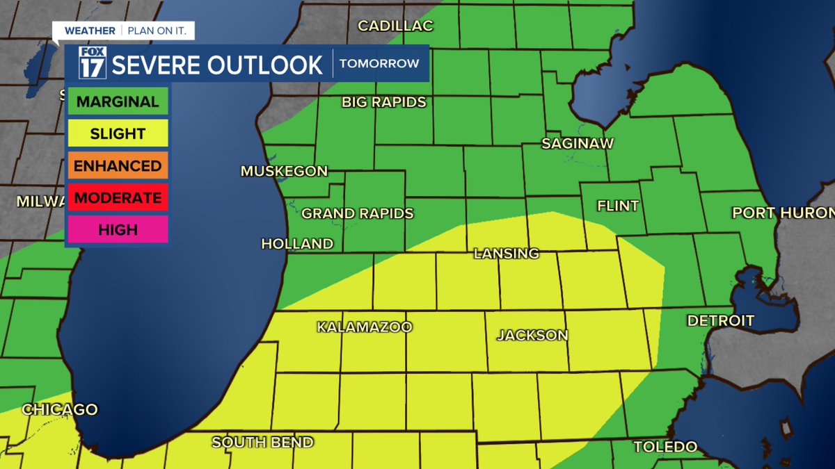 Strong to severe thunderstorms possible 

WHEN: 4 p.m. until 11 p.m. Thursday
WHAT: Damaging wind gusts and hail are primary concerns, an isolated tornado is possible
WHERE: Mainly south of I-96, although all of West Michigan has a threat for severe weather 

<a href="/FOX17/">FOX 17</a> ⛈️