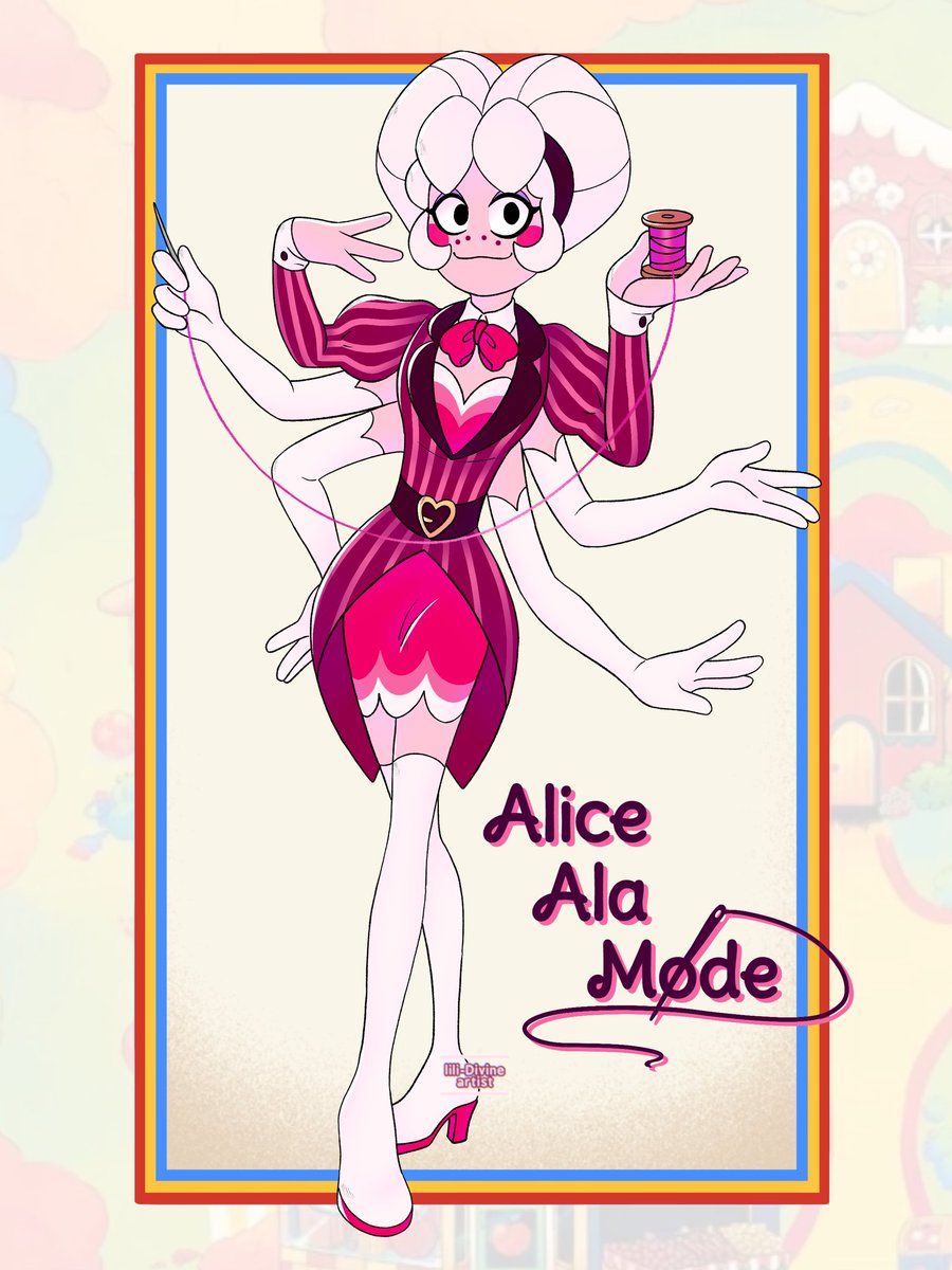 LiliDivine_arts's tweet photo. New character! 🕷🎀 I present to you Alice Ala Mode, a tailor-seamstress who makes custom-made clothes! I have audio of her voice that might work for her ! #welcomehome #welcomehomeoc #welcomehomeart #welcomehomefanart #alicealamode https://t.co/Er1wVHgbsY