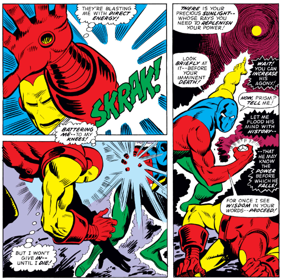 MarvelADay's tweet photo. #MarvelADay #IM65 In easily my favorite bit in this issue, the Power Prism suggests that Doctor Spectrum increase Iron Man’s suffering by sharing his origin story. - JRW https://t.co/WpVlnArlfR