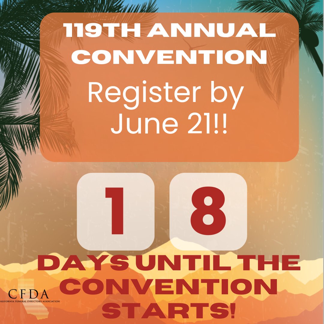 18 days until the start of the CFDA Convention! There is still time to register and join us in Rancho Mirage at the Omni Rancho Las Palmas. Don't miss out! Register here: cafda.org/convention.