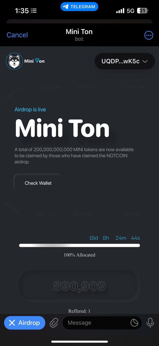 t.me/mini_ton_bot #miniton #TON #notcoin via @mini_ton_