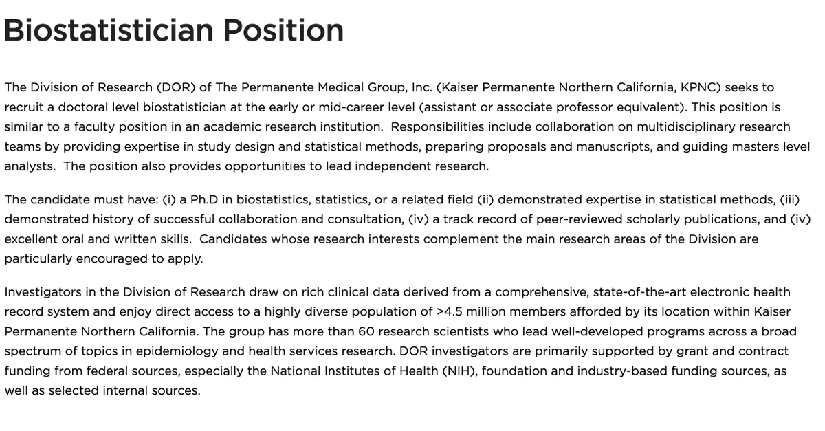 KPDOR's tweet photo. We are hiring a Research Scientist #Biostatistician!

This is an exciting opportunity for candidates who seek to apply #statistics to address a broad range of analytic challenges in #epidemiologic, #interventional, and #health services research. 

More: https://t.co/xRzGl7ggpt https://t.co/zzHz8RJrUw