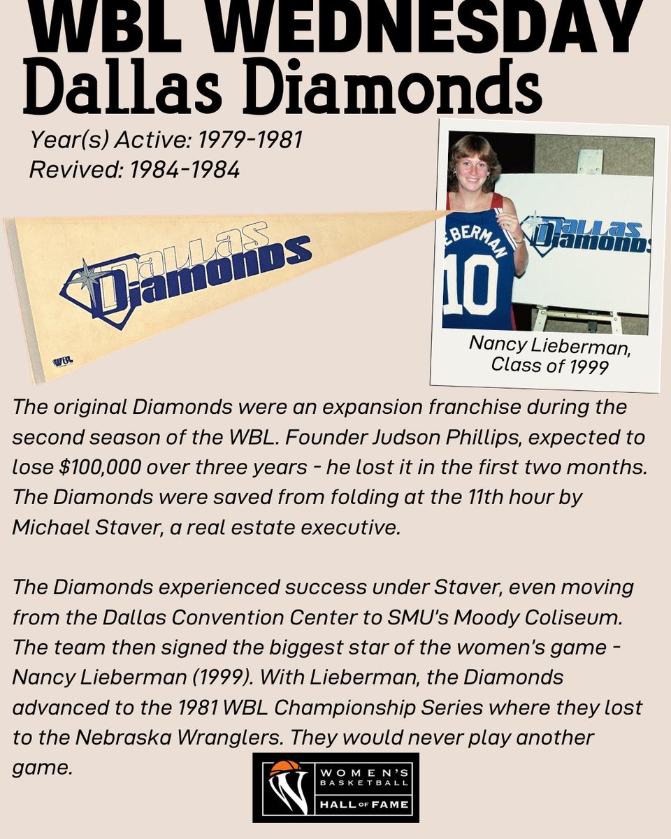WBHOF's tweet photo. Today on #WBLWednesday, we are highlighting the Dallas Diamonds💎
#WBHOF #WBHOFamer #HonorCelebratePromote https://t.co/xpO9GGgPNj
