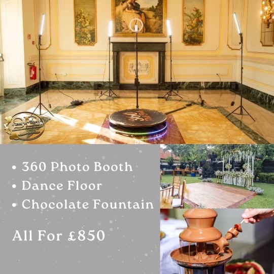 Transform your event without breaking the bank! 
Our all-in-one party package is just £850, including a 360 Photo Booth, a dance floor, and a chocolate fountain.

 Contact  Saunders Events today to book your complete party package!

#SaundersEvents #PartyPackage #