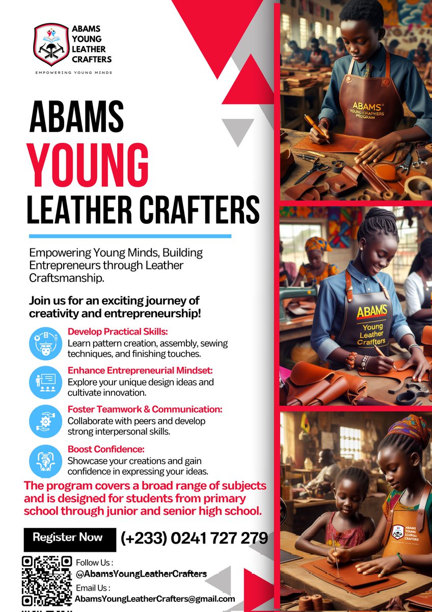 abamsfutwear's tweet photo. @thenanaaba This July, we are Empowering Young Minds,Building Entrepreneurs Through Leather Craftsmanship and Innovation. #AYLC #AbamsYoungLeatherCrafters #ghana https://t.co/Szuk9ABWhd